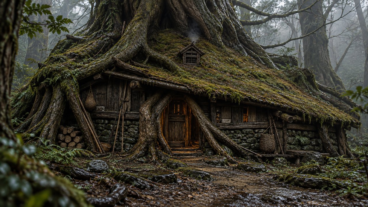 The root-integrated Velmara Homestead beneath the forest canopy
